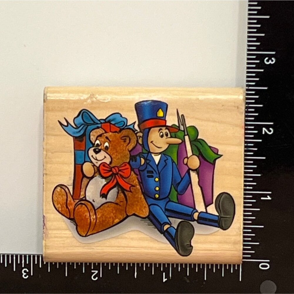 1999 Sky Kids Inc. Wood MOUNTED Rubber Stamp Toy Soldier,  Bear, GIFT